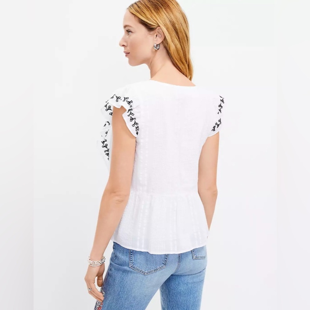 LOFT Floral Embroidered Ruffle Peplum Top Women’s Size Medium - Picture 3 of 9
